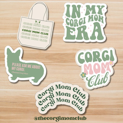 Retro Corgi Mom Sticker Set: Waterproof Laptop Stickers, 5-Pack